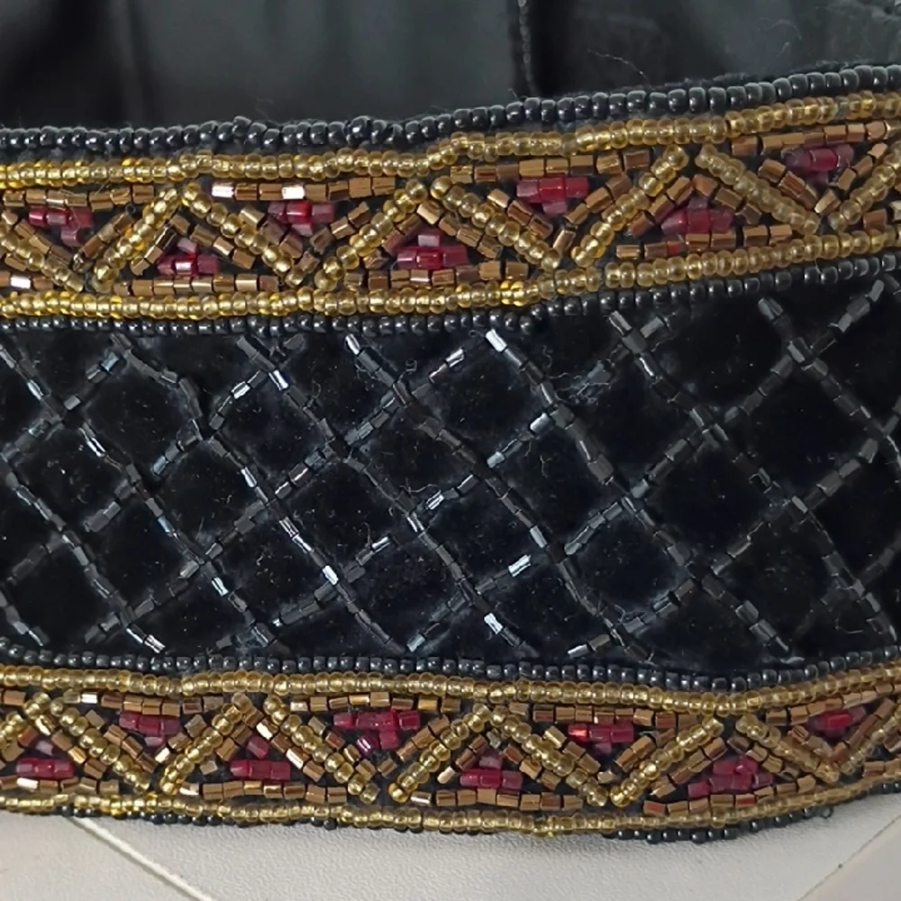Christian Dior Vintage Black & Gold Beaded Stretch Belt M/L Designer  80s